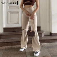 weekeep streetwear ripped straight jeans women high waist loose hollow out hole denim pants summer casual harajuku new aesthetic
