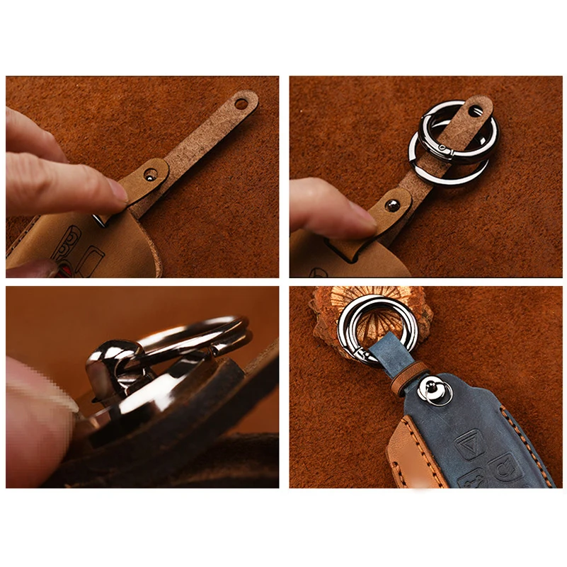 

Car Genuine Leather Remote Key Fob Bag Chain Ring Cover Case Holder Fit For Jaguar Land Rover Range Rover