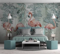 custom 3d wallpaper mural nordic simple small fresh leaves flamingo idyllic brick wall background wall