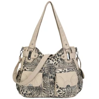 europe and america fashion leopard women bag purse large wash pu leather shoulder bag handbag adjustable female messenger pocket