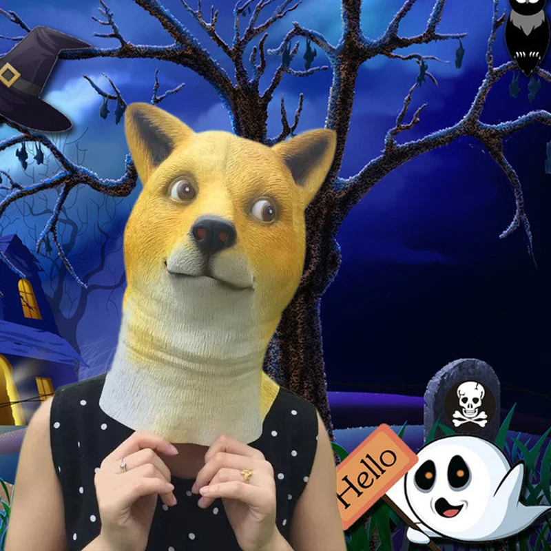 1 шт. Хэллоуин Латекс Doge животные Акита Маска Крышка головки для костюм вечерние Декор вечерние реквизит Хэллоуин питания маска