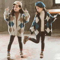 childrens girls sweaters 2020 autumn and winter new korean plaid knitted cardigan big kids european and american diamond jacket