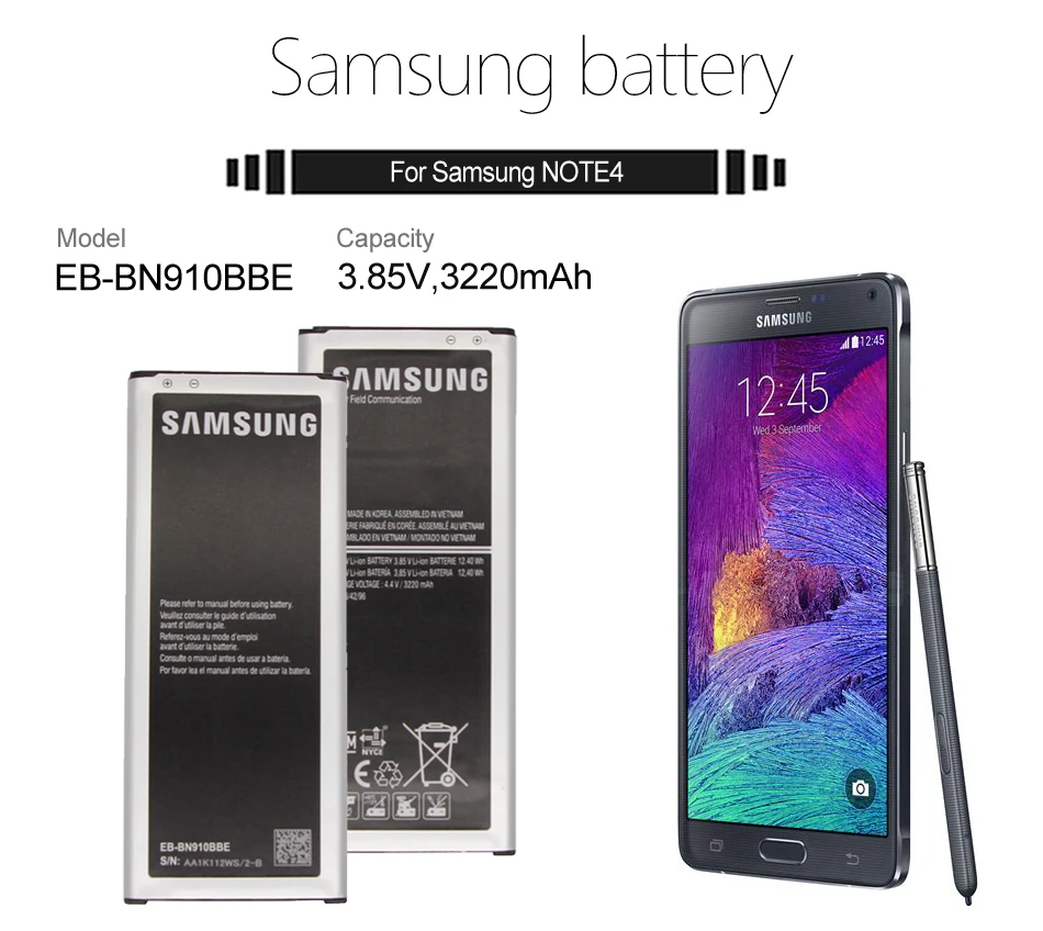 Samsung телефон Батарея EB-BN910BBE 3220 ма-ч для samsung Galaxy Note 4 N910 N910F N910A N910V N910P N910T N910H батареи