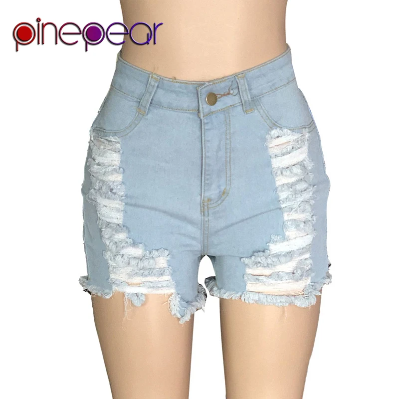 PinePear Summer Fashion Womens Sexy Destroy Hole Short Jeans Light Blue Distressed Ripped Mini Denim Shorts Drop Shipping