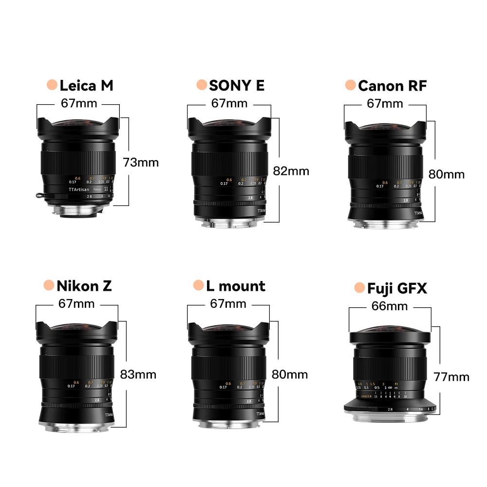 Объектив TTArtisan 11 мм F2.8 Full Fame рыбий глаз для Sony A7c A7m3/ Nikon Z6 | Z7 Zfc / Canon/ Sigma FP/Fuji GFX 50s 50R 100s