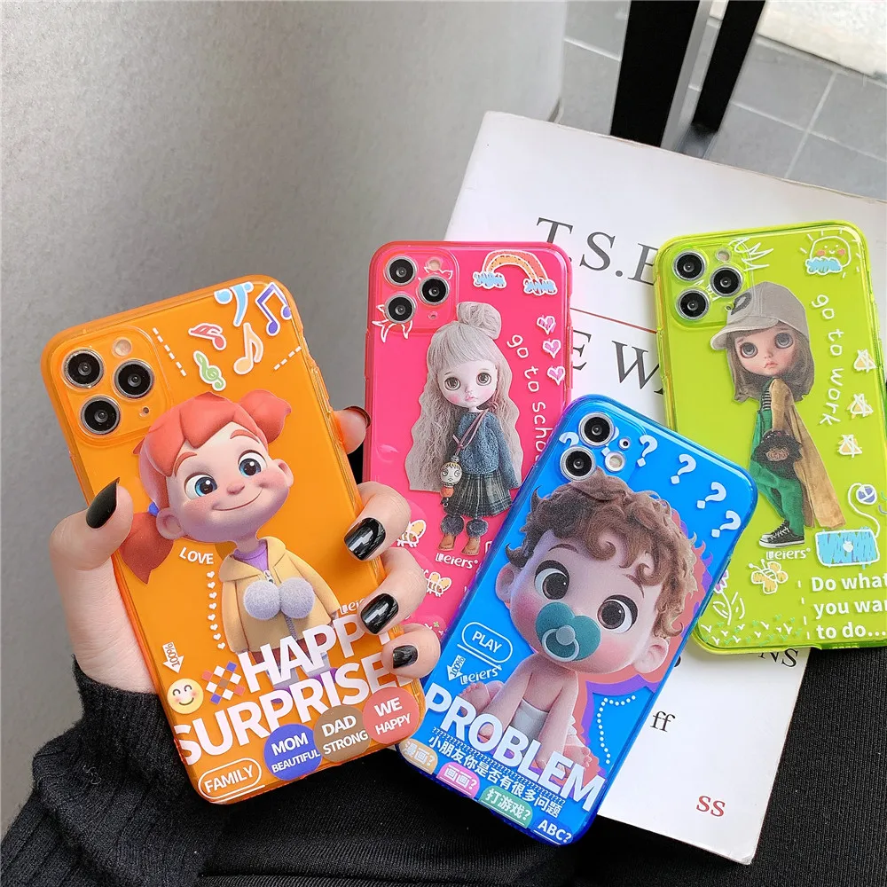 

Cute Cartoon Baby girl Fashion Show Phone Case For iPhone 11 12 Pro Max Mini SE 2020 6 7 8 Plus XS 6S X XR Fluorescent TPU Cover