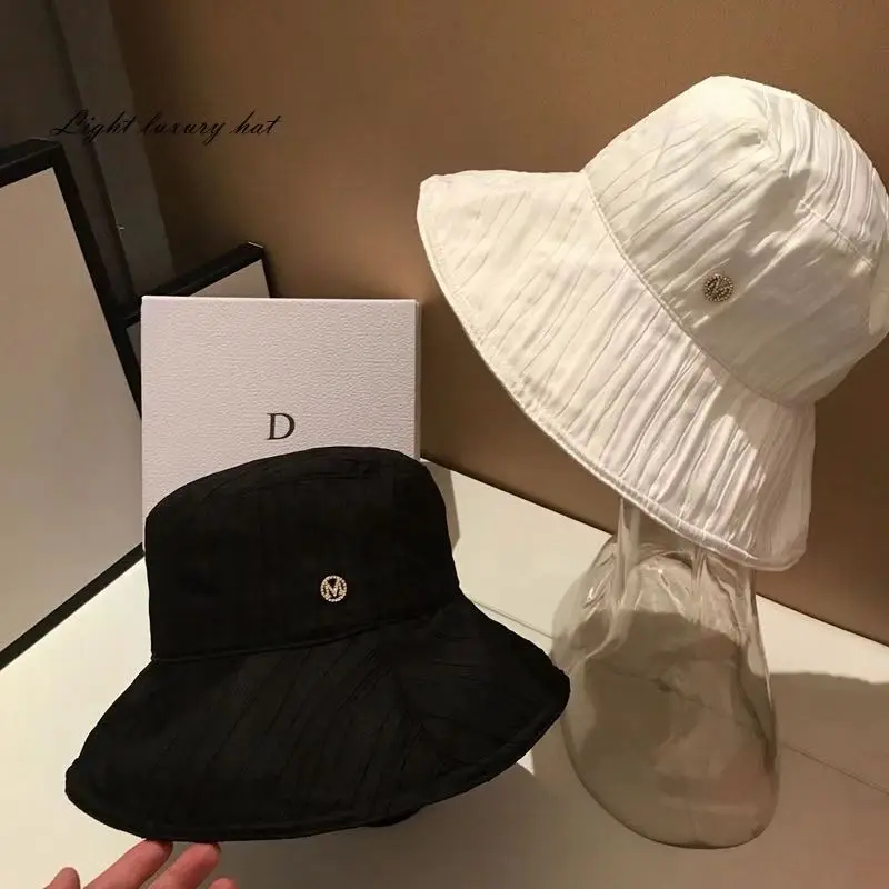 

Tide Japanese striped fisherman's Hat Women's summer wind show face small sun hat wide brim m label sunscreen basin hat sunshade