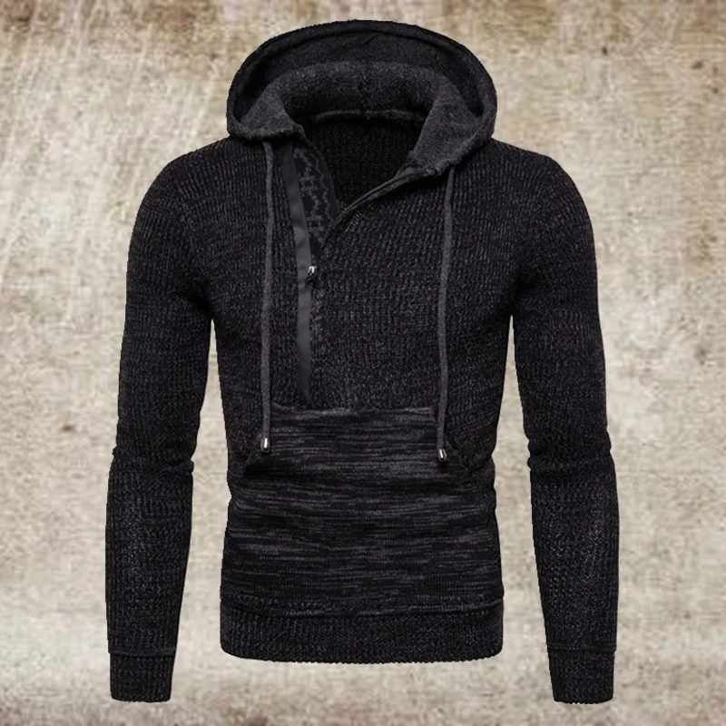 

Fashion Commuter Hooded V-neck Sweater European And American Autumn And Winter New Men's Clothing Slim Knit Cardigan Men's Jacke