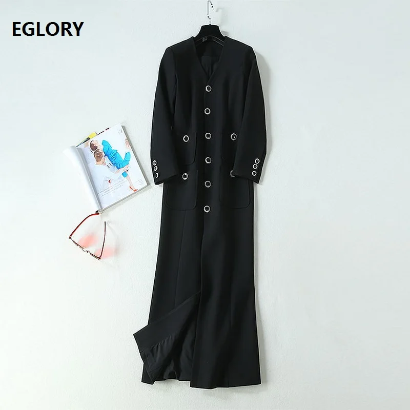 Top Quality New Autumn Winter Long Dress Women V-Neck Beading Buttons Up Pocket Patchwork Long Sleeve Dress Outfits Party