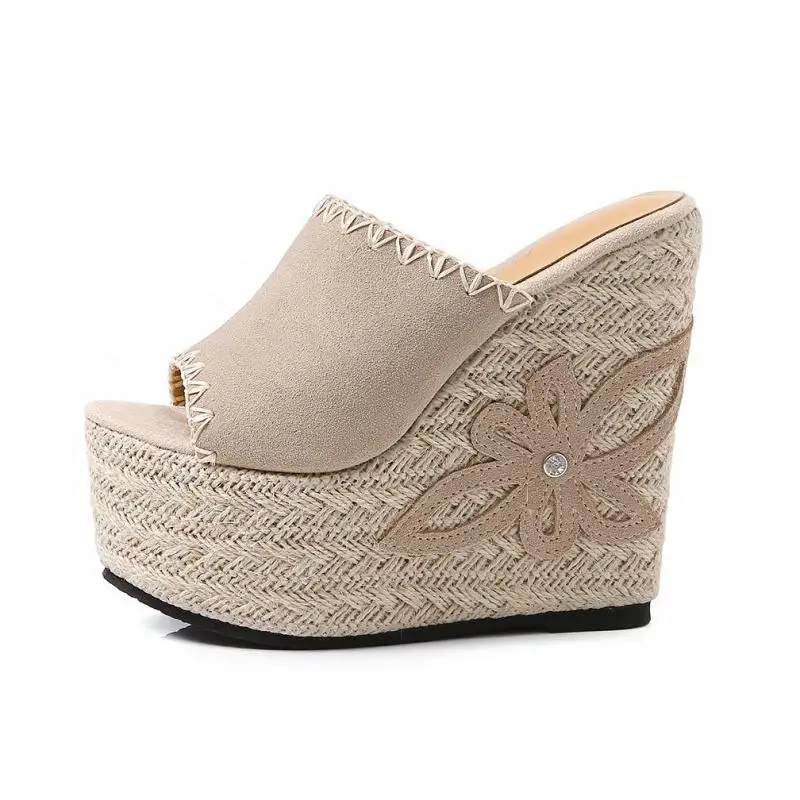 Сандалии на танкетке 15 см женские уличные босоножки очень высоком каблуке модная