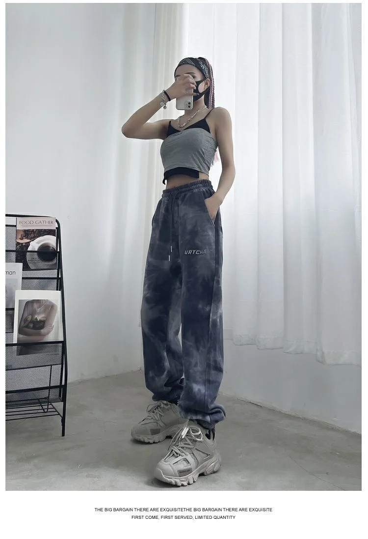 

Plus size women's pants casual wide-leg pants super high waist Korean fashion wide-leg Harajuku 2021 new sports pants loose