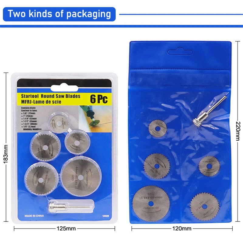 

6Pcs 3.17mm Mandrel HSS Circular Saw Blade Cutting Discs Wheel Set 22/25/32/35/44mm For Rotary Tool