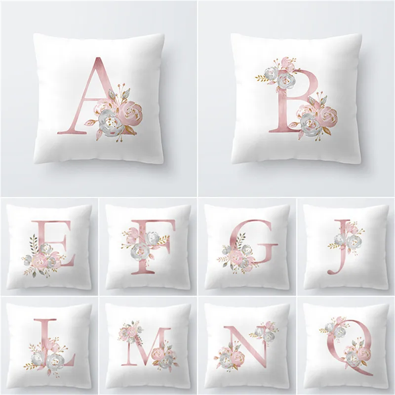 Letter Pillow Cover 45x45cm Room English Alphabet For Home Goods Flower Pillowcase Polyester Office Living Rooms Cushion | Дом и сад