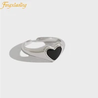 real 925 sterling silver rings for women vintage black drip glaze heart engagement rings silver 925 jewelry gift anillos mujer