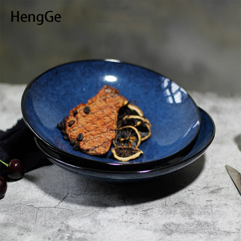

American Country Style Ceramic Plate Underglaze Craft Hotel Restaurant Dessert Plate Home Fruit Bowl Noodle Bowl Kitchen Items