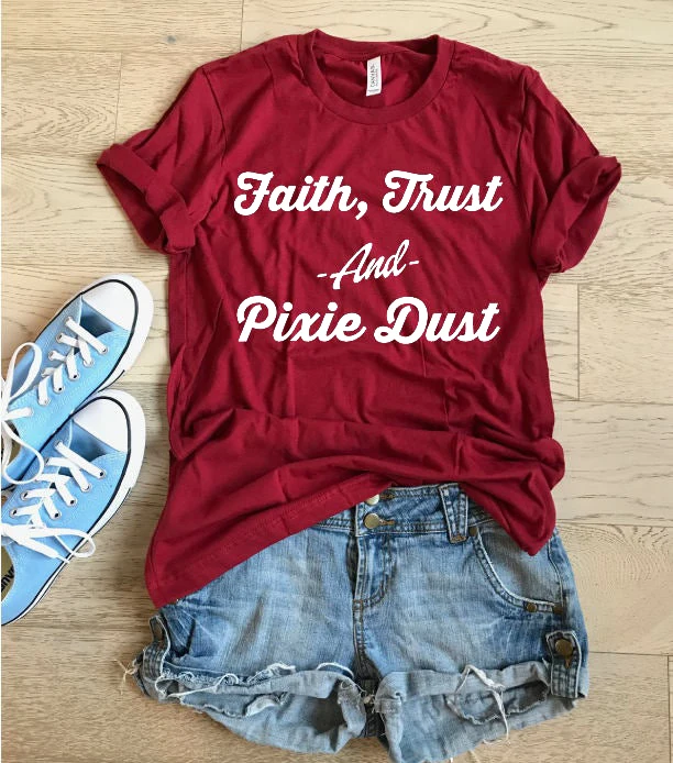 Вера доверие и Пикси пыли религия футболка женская мода Чистый хлопок подарки