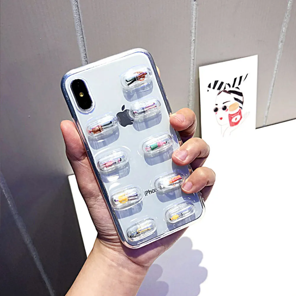 Transparent Doll Case For iPhone 7 8 Plus XR X 6s 6 XS Max Cute Capsule Covers Glossy Coque | Мобильные телефоны и