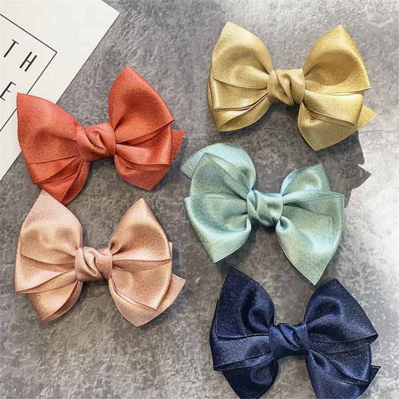 

10pcs/lot Fashion Satin Big Bow Hair Clip Korean Headgear Girls Ponytail Temperament Luster Yarn Bow Hairpin Headdress Gift