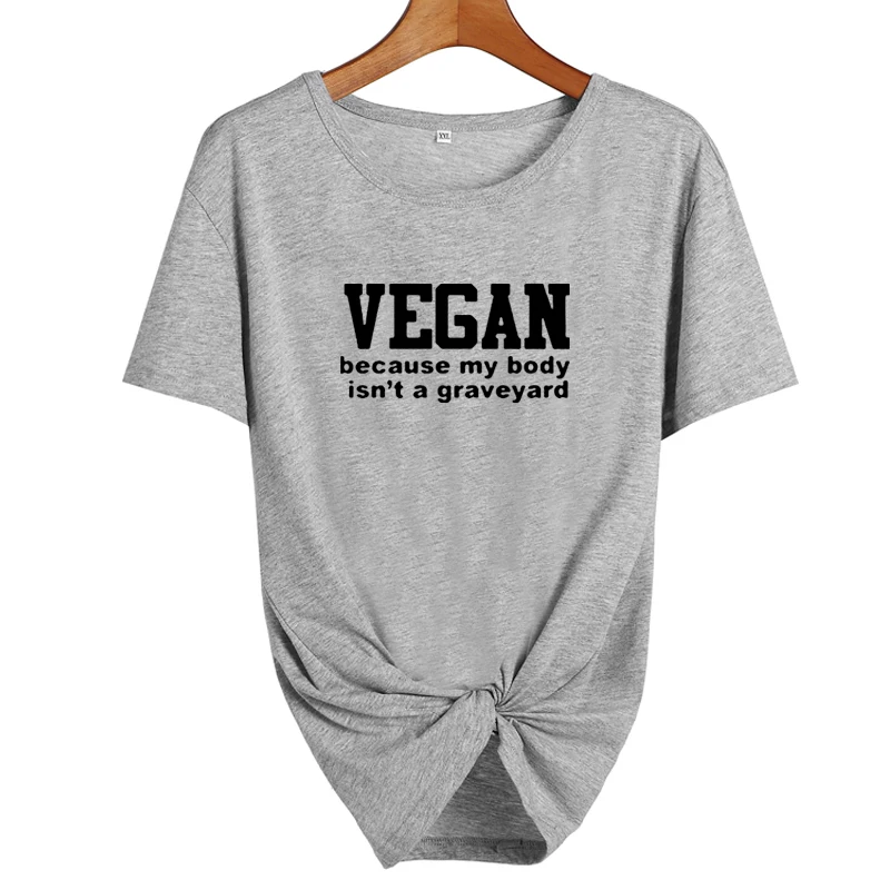 Vegan, потому что My Body is't A Graveyard, футболка, забавные веган, Harajuku, говорящие животные, любовник, хипстерский слоган, принт, хлопковая футболка - Цвет: gray-black