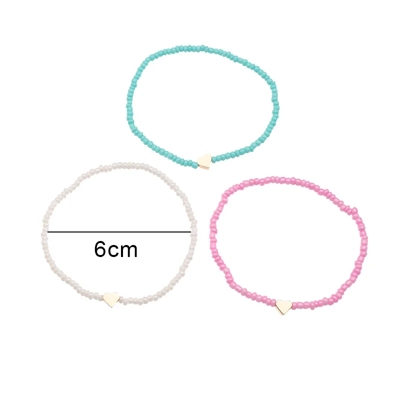 

3pcs/set Love Heart Ankle Bracelet for Women Colorful Bohemia Rice Seed Bead Bracelets Anklet Men Teen Summer Beach Boho Jewelry