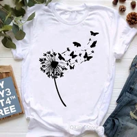 dandelion butterfly printed tee shirt femme summer 2021 white short sleeve casual camisetas mujer tops lovely t shirt t shirt