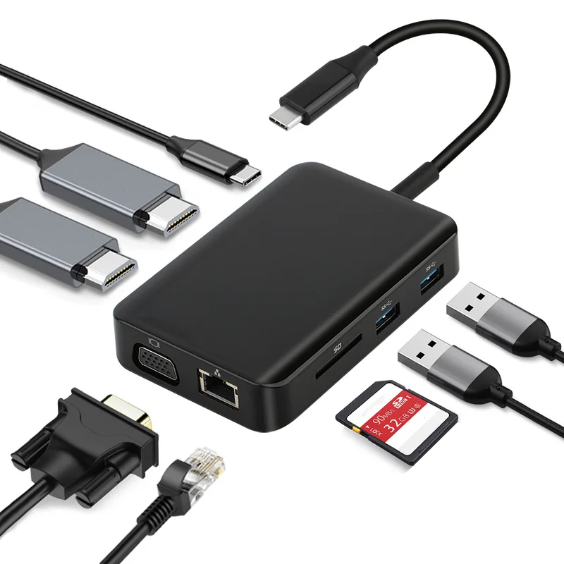 Многофункциональный USB-концентратор 9 в 1 для HDTV Micro SD/TF VGA DC 3 5 аудио портов