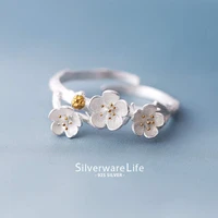 new arrival elegant 925 sterling silver plum flower rings for women adjustable size finger ring fashion jewelry