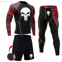 men thermal underwear winter skull mma fitness rashgarda compression tights quick drying gym workout set base layer jogging suit