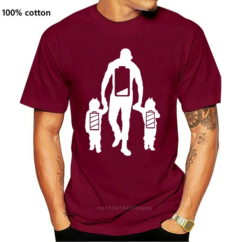 

New Funny Tired Twin Dad Shirt Low Battery Full Charge T-Shirt 2021 Summer Men Short Sleeve T-Shirt