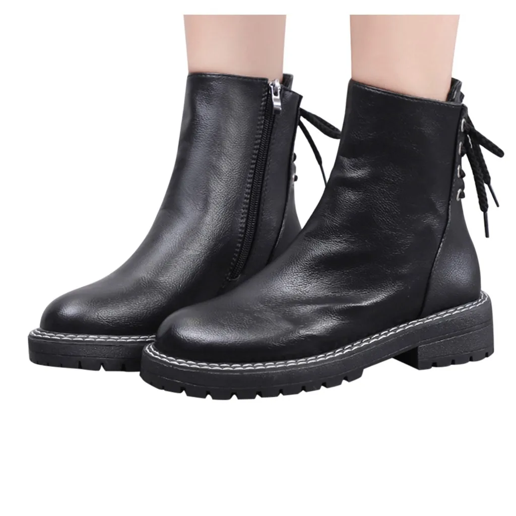 

Fashion High Quality Boots Women Square Heels Keep Warm Solid Color Snow platform Short Booties Round Toe Street Style shoes
