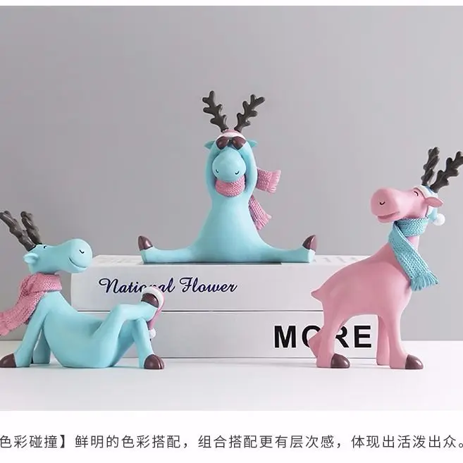 

Nordic light luxury children's bedroom home furnishings cute elk Christmas decoration animal doll resin craft garden decorations