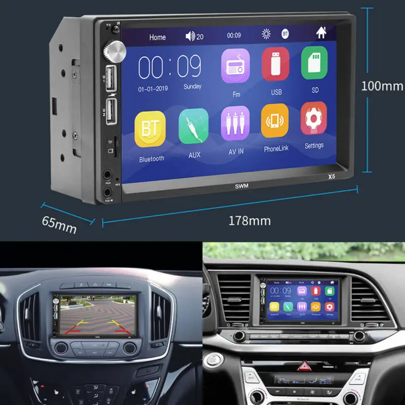 X5 Автомагнитола 2 Din Bluetooth 7 HD сенсорный экран обратное изображение с 8