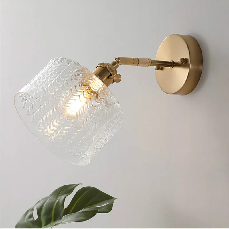 Современная Настенная ретро лампа из латуни и стекла современный прикроватный