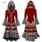 Фантастическое Новое Женское Платье на Хэллоуин с капюшоном в готическом стиле Wicca, повседневное свободное эластичное однотонное платье большого размера с капюшоном