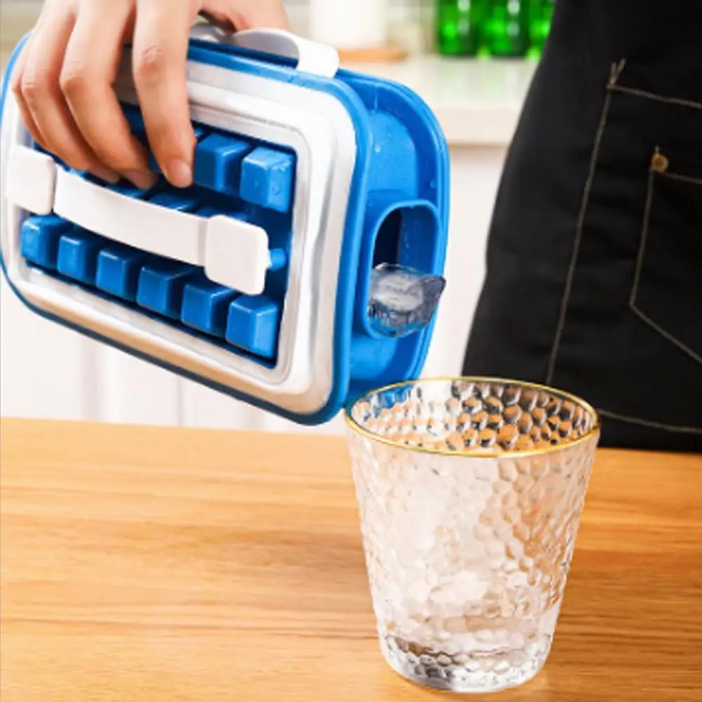 

Collapsible Silicone Ice Cube Mold Cube Storage Box Outdoor Ice cubes Carring Maker Cube Tray