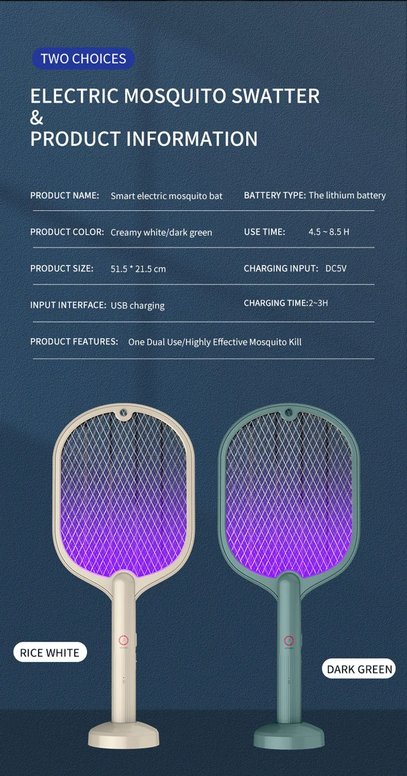 

NEW Intelligent Household 2In1 Mosquito Killer Lamp Electric Shock Mosquito Swatter USB Recharg eable Bug Zapper Mosquito Trap