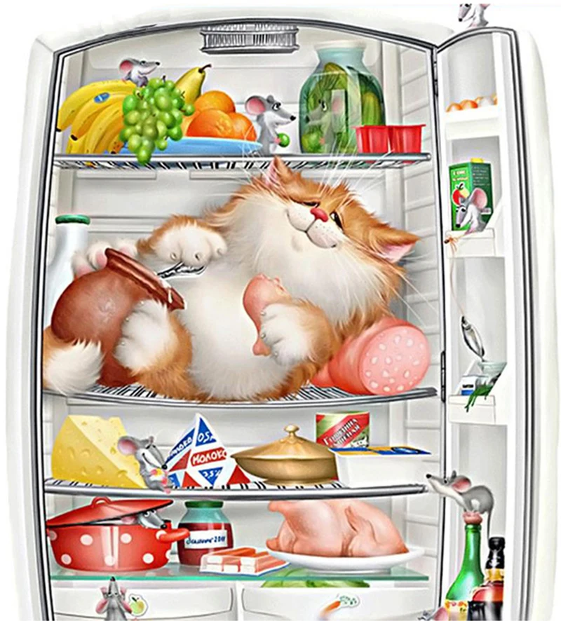 

Full diamond 5D DIY diamond painting cat in refrigerator diamond embroidery cross stitch rhinestone mosaic home decoration