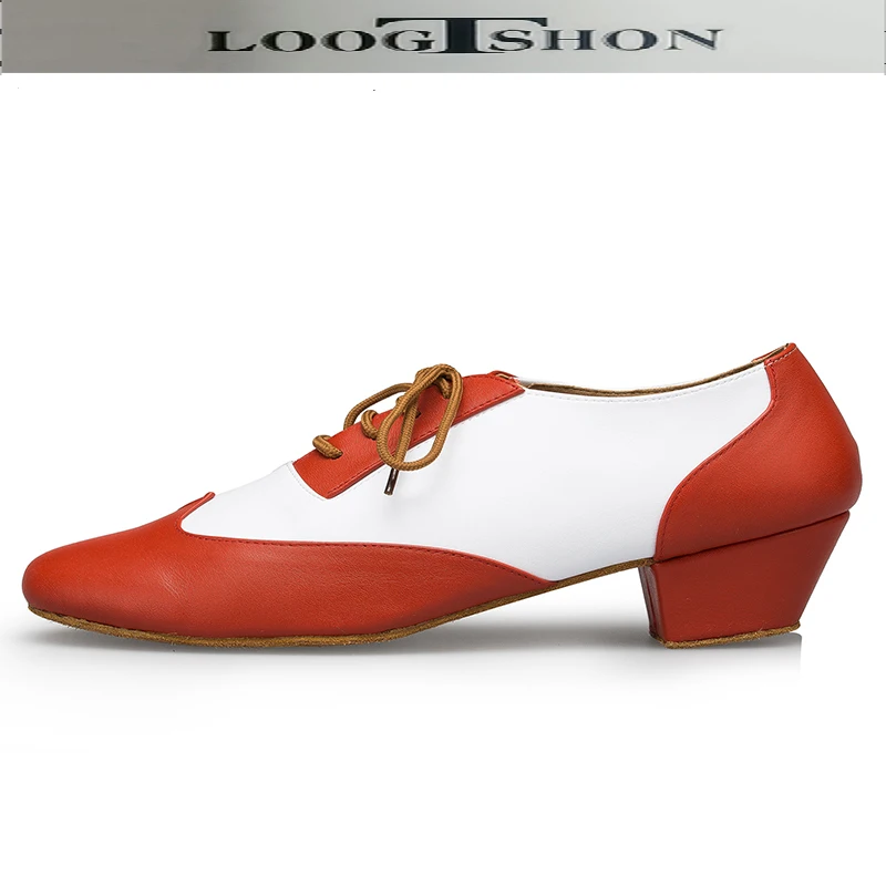 LOOGTSHON Black W Men's Black leather ballroom dance shoes Flats Modern dance shoes Tango Party Wedding Square dance shoes