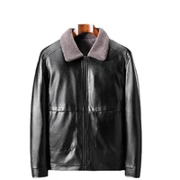 2021 new mens pu leather jacket winter thickening and velvet casual mens lapel jacket middle aged and elderly leather jacket