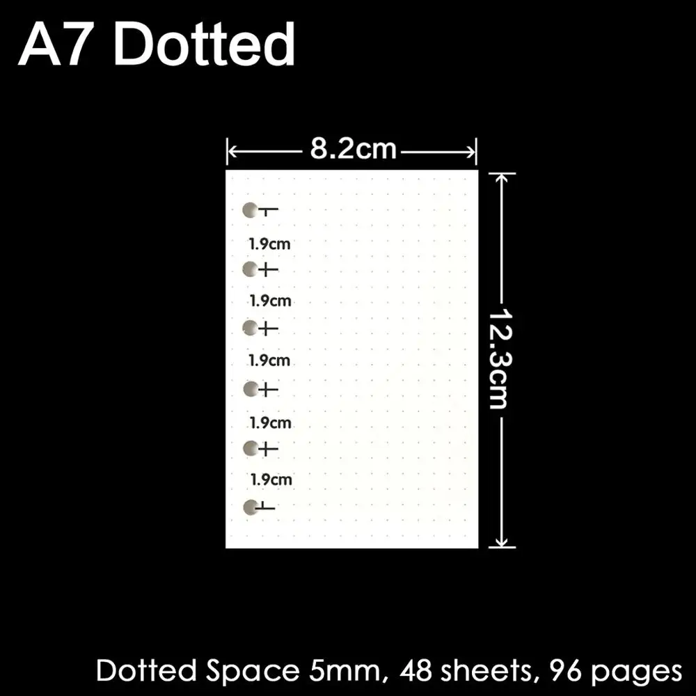 A7 Dotted Высокое качество, записная книжка с кольцом A5, A6, A7, вставные заправки, 6 отверстий, вкладыш, дневник на спирали, планировщик, внутреннее ядро, 100 г, бумага - Цвет: A7 Dotted