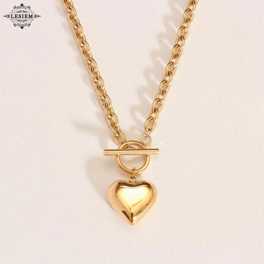 

LESIEM 2021 trend Gold Vermeil pendants for female heart，Simplicity collar Engagement Jewelry Accessories