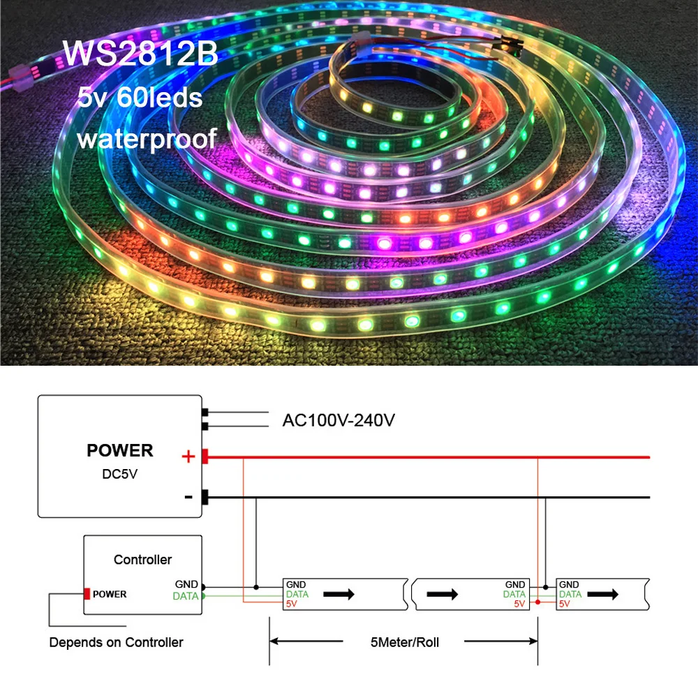 Пиксельная светодиодная ленсветильник WS2812B 5 в 2 82 RGB 60 светодисветодиодный s