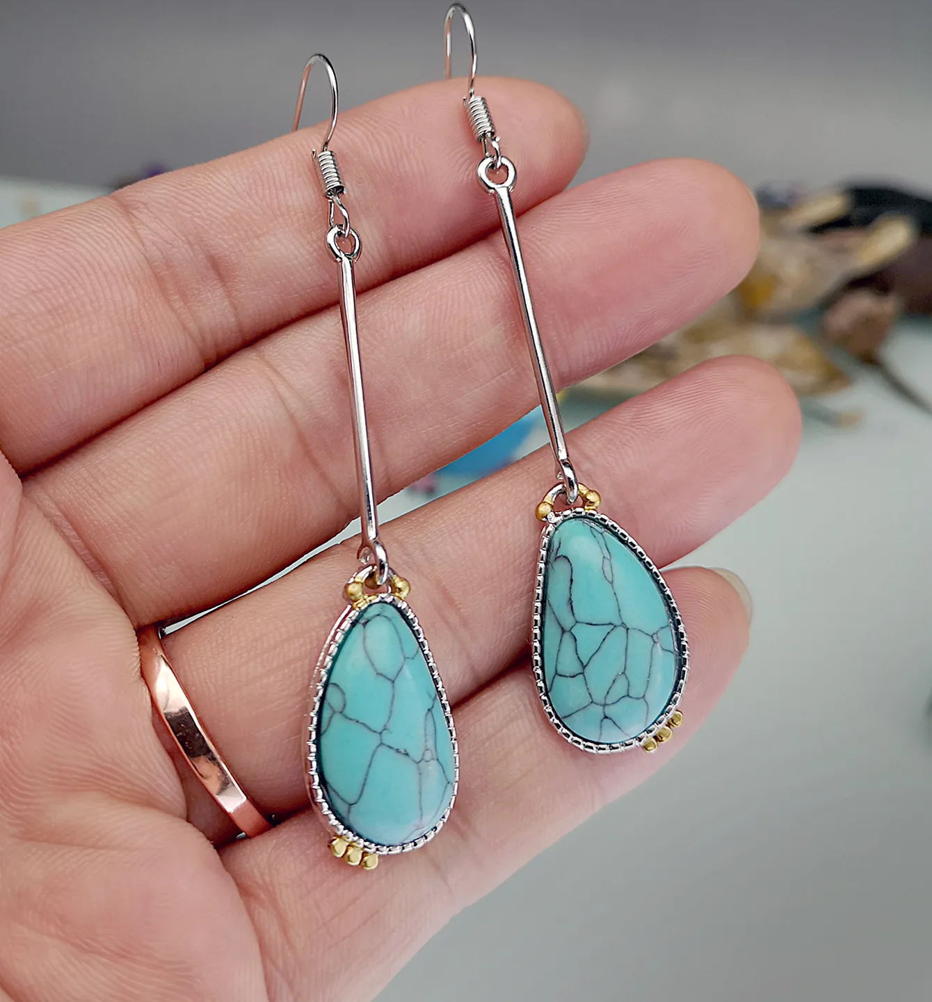 

Серьги-подвески бирюзовые в богемном стиле с подвесками в форме капли для женщин ювелирные изделия для свадебной вечеринки в подарок тибет...