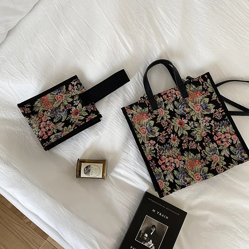 vintage women floral shoulder bag waterproof handbag mini square canvas tote korean style female flower crossbody bags 2020 new free global shipping