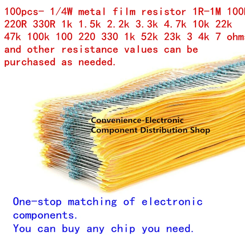 

100pcs 10K ohm 1/4W 1% Metal film resistor