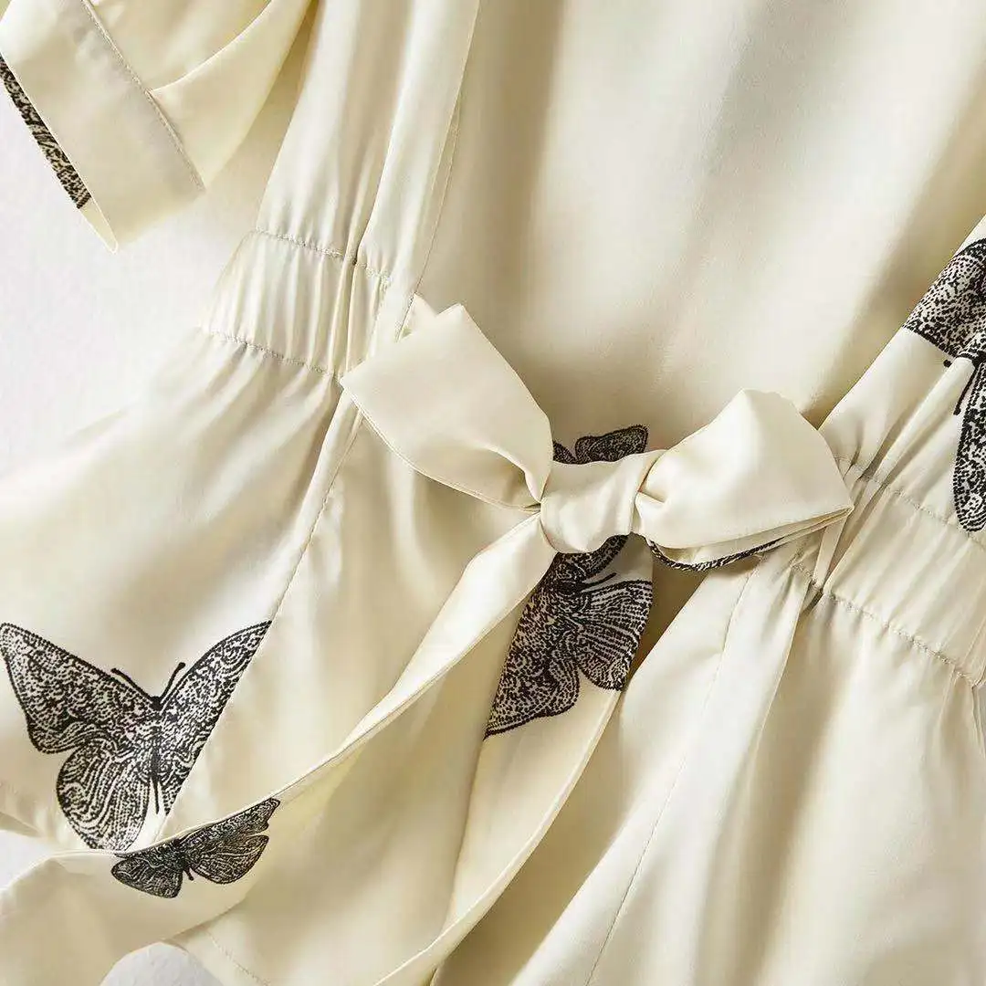 

Spring Summer Women Fashion Blouses Shirts Butterfly Printe Belt Temperament One Word C ollar Tops Blusas MM0238