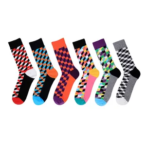 Мужские носки удобные чесаные хлопковые забавные Фэнтези ромбовидные решетки с волнистым узором повседневные Счастливые новые вечерние подарочные носки
