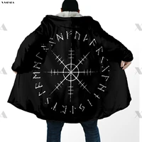 viking helm of awe skull raven latest innovation clothes print streetwear male hoodie long coat hooded cloak cashmere fleece