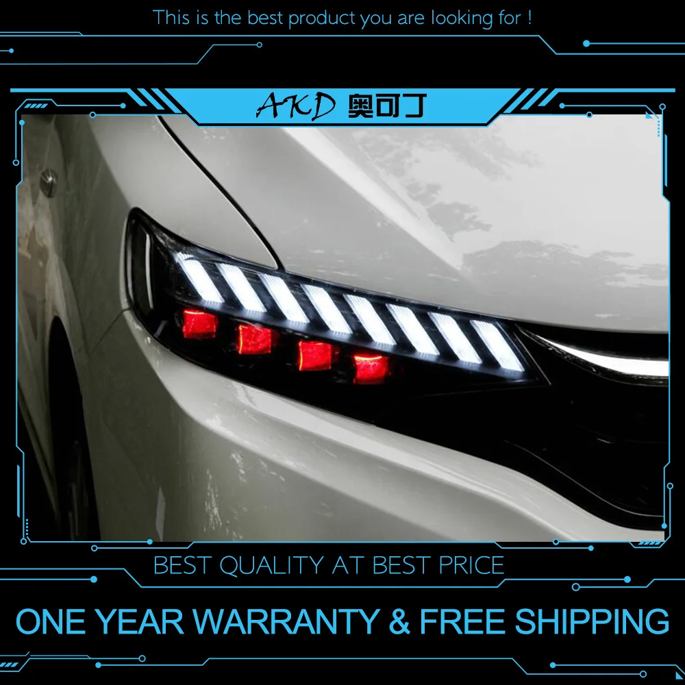 

AKD tuning cars Headlight For Honda FIT JAZZ GK5 2018 Headlights LED DRL Running lights Bi-Xenon Beam Fog lights angel eyes Auto