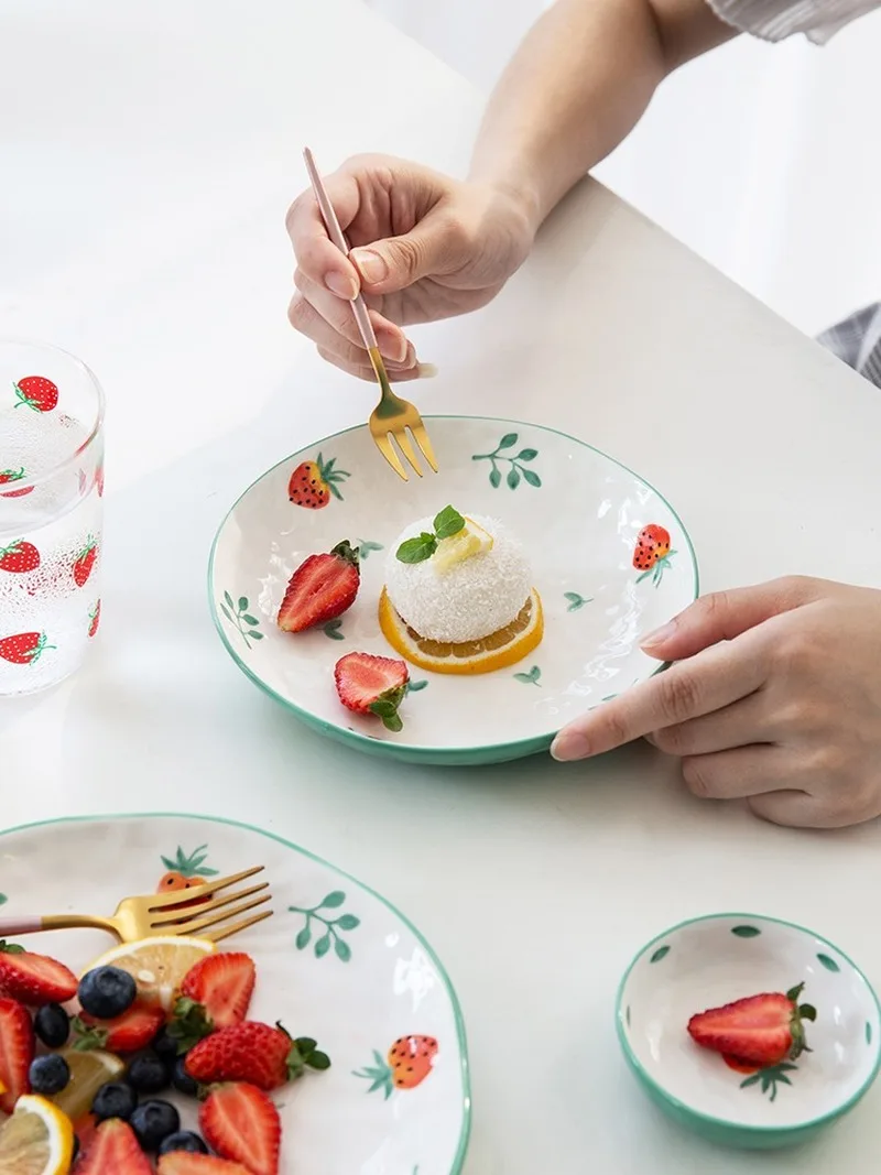 Nordic ceramic cute strawberry tableware kitchen rice fruit dessert bowl noodles soup home dish plate tray ZM803 | Дом и сад